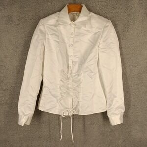Kelly Blue Corset Blouse White‎ Small Button Down Long Sleeve Top Made in USA S
